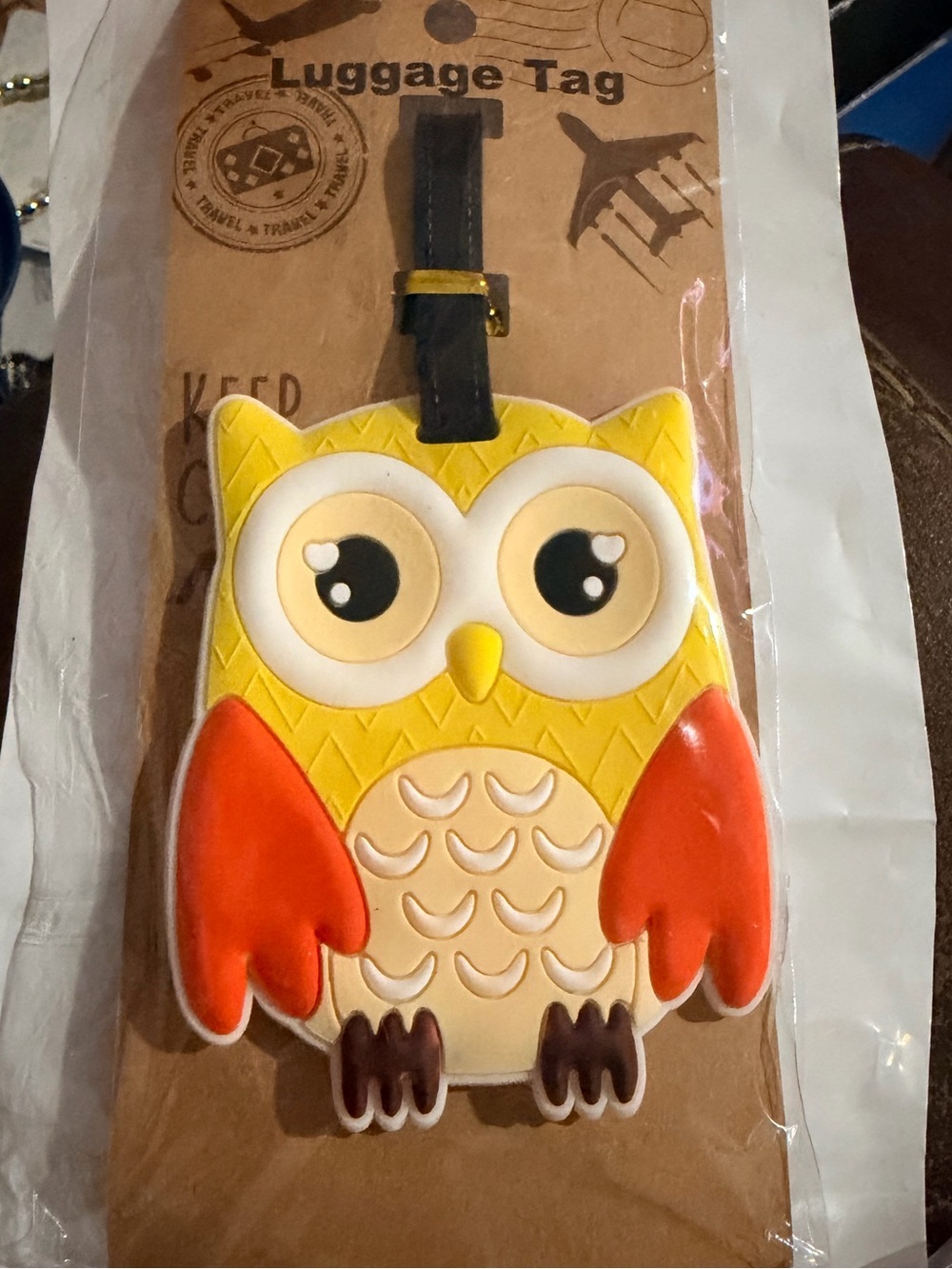 Owl Luggage Tag - Yellow and Red Travel ID